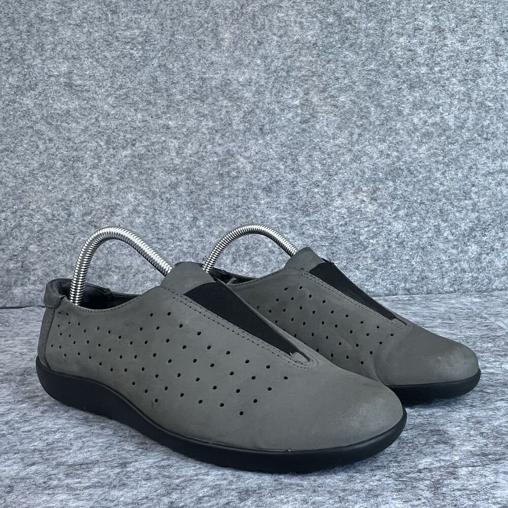 Clark's Medora Gemma Nubuck Leather Gray BlackSlip On Soft Cushion Shoes SZ 8
